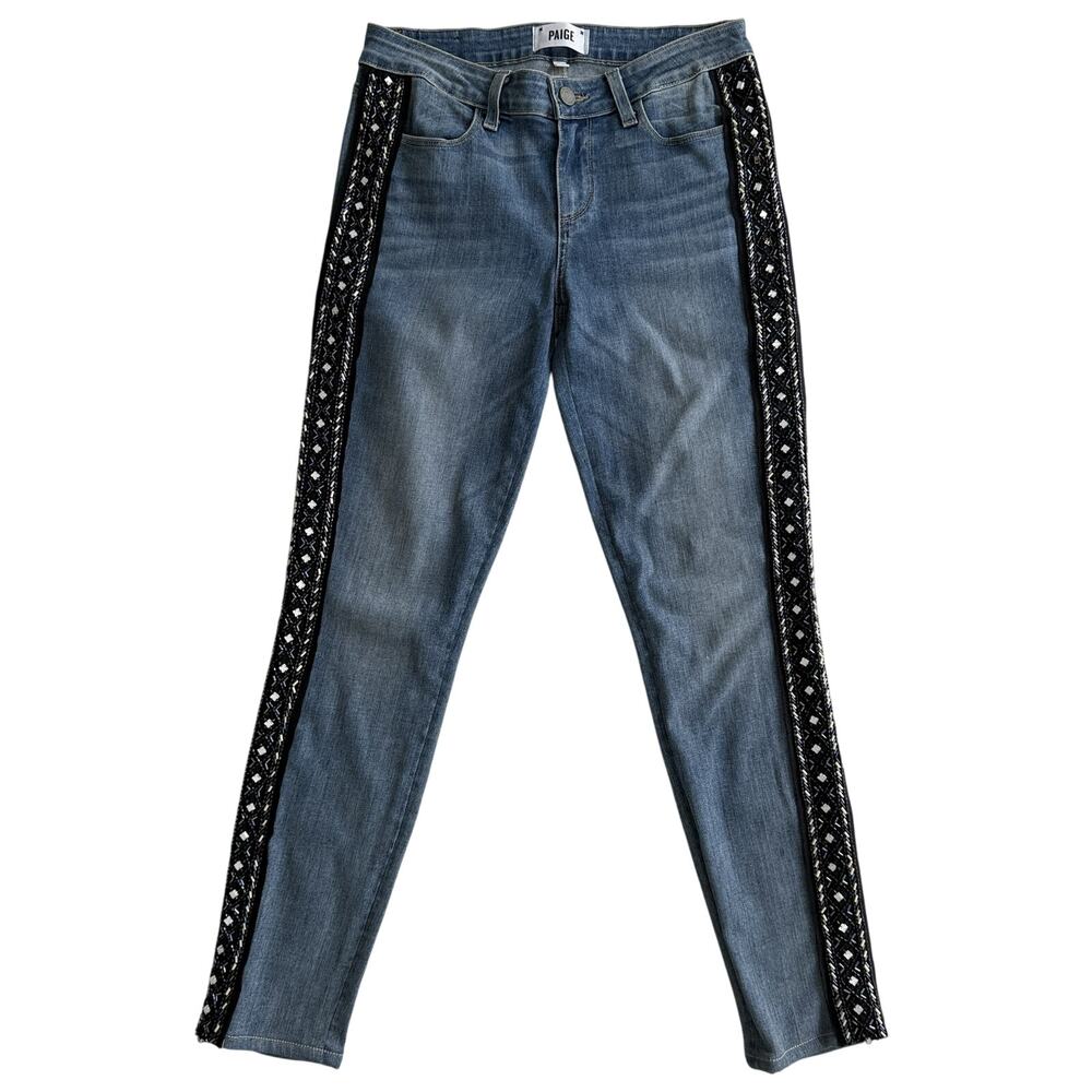 PAIGE Verdugo Embellished Tuxedo Stripe Skinny Jeans size 28 - Picture 2 of 11